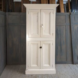 Tall Antique White Painted Pine Kitchen Cupboard from Porthcawl