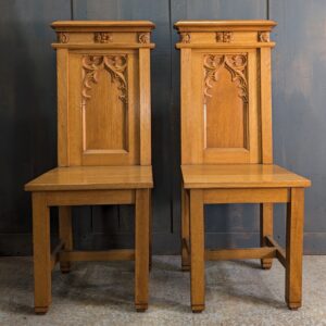 Pair of Pale Solid Oak Gothic Church Ministers Chairs