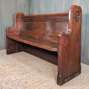 Superb Oak Carved Victorian Pew from St Bartholomew's Edgbaston with Panel Back