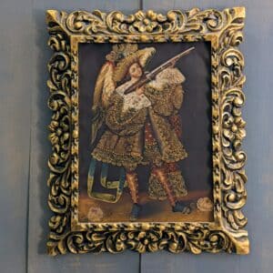 Ornate Framed Cusco School Decorative Oil Painting depicting Angel with Gun