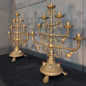 Pair of Victorian Seven Light Benediction Candelabra with Glass Gem Bosses