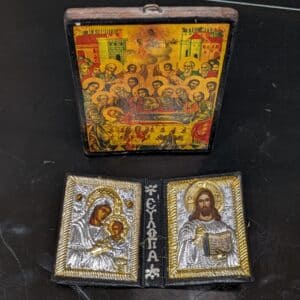 Greek Icons - Dormition of the Virgin & a Leather Bound Dyptch disguised as a Bible