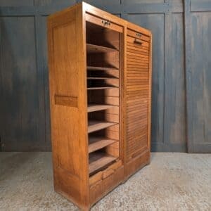 Vintage French Oak Rolltop Tambour Filing Cabinet Bookcase Plan Chest