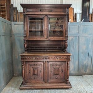 Large 19th Century French Carved Glazed Oak Bookcase Cabinet
