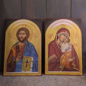 Large Greek Style Icons Depicting Christ & The Madonna