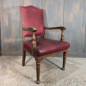 Edwardian Oak Red Upholstered Carver Chair